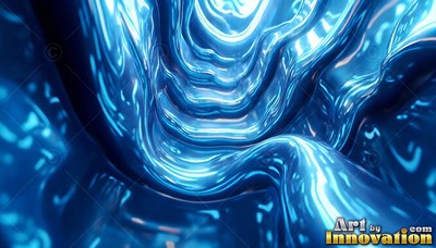 Curving blue folds of shiny melted metal curve inward like a deep tunnel