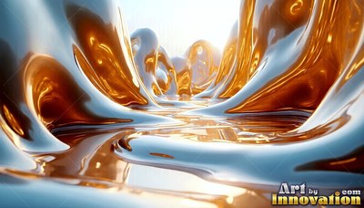 Smooth waves of gold and silver melted metal under bright light
