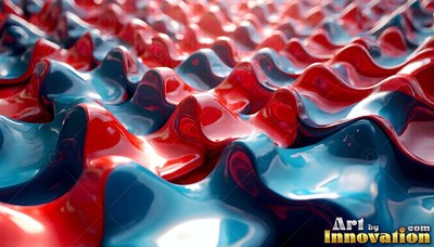 Glossy red and teal waves flowing in rows with bright highlights