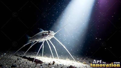 A tripod fish stands on long thin fins under bright beam of light