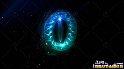Oval blue rings of a comb jelly shine in the pitch black deep sea water