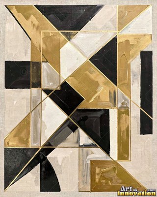 Abstract royal blue and gold impasto waves sweeping diagonally across a cream ground