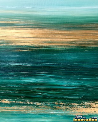 Abstract royal blue and gold impasto waves sweeping diagonally across a cream ground
