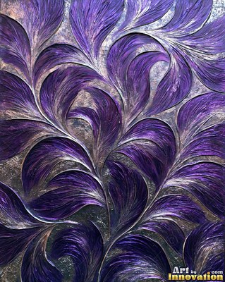 Abstract royal blue and gold impasto waves sweeping diagonally across a cream ground