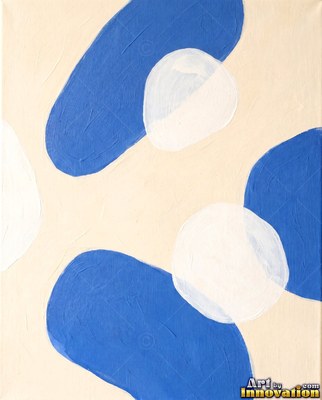 Abstract mid-century cobalt blue and white rounded forms on a warm cream ground