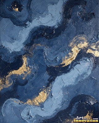 Abstract crimson red and silver paint splashes with flecks of gold leaf on a white ground