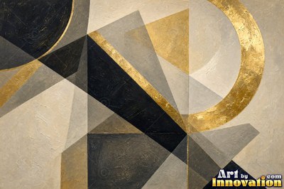 Abstract royal blue and gold impasto waves sweeping diagonally across a cream ground