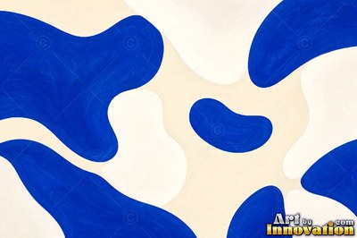 Abstract royal blue and gold impasto waves sweeping diagonally across a cream ground