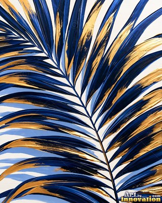 Black monstera leaves edged in gold with ferns glowing behind them