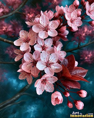 Bouquet of deep crimson peonies with silver-green leaves