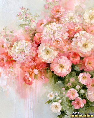 Bouquet of deep crimson peonies with silver-green leaves
