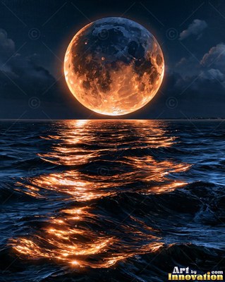 Phases of the moon arranged in an arc across a magenta and turquoise starry sky