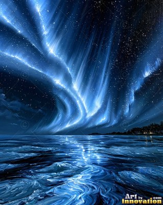 Phases of the moon arranged in an arc across a magenta and turquoise starry sky