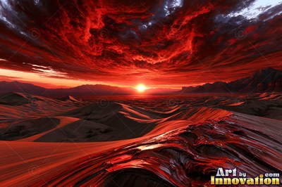Lone tree silhouetted on a hilltop against a fiery sunset