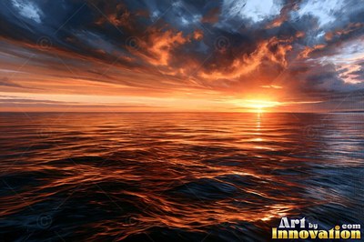 Calm ocean sunset with a long glowing reflection on the water