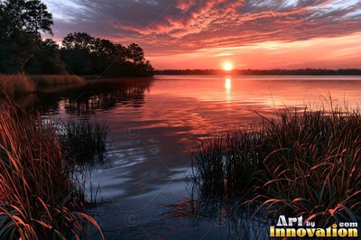Lone tree silhouetted on a hilltop against a fiery sunset