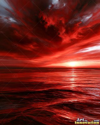 Calm ocean sunset with a long glowing reflection on the water
