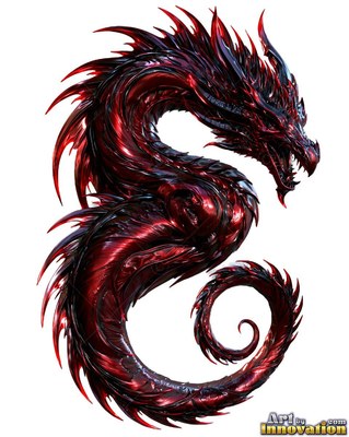 Metallic red dragon curling into an S-curve shape