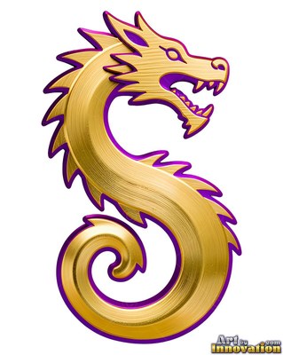 Gold dragon emblem curling into an S with purple trim