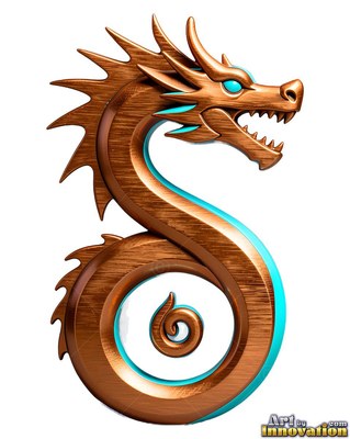Against a plain background, a bronze dragon twists its body into the shape of an eight
