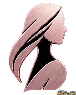 A woman poses in side profile with swept hair made of brushed rose gold metal