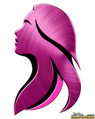 Profile of a pink metal woman against a plain solid white field