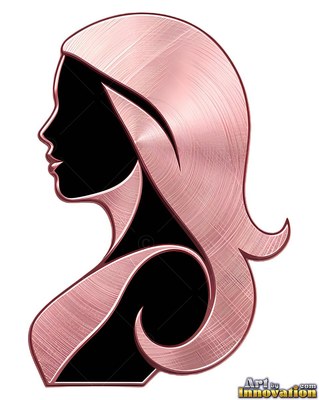 Woman seen from the side with brushed pink metal hair and black silhouette