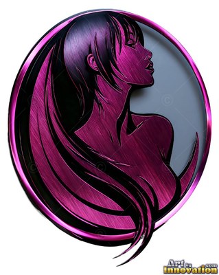 Profile of a woman with long hair in purple metal