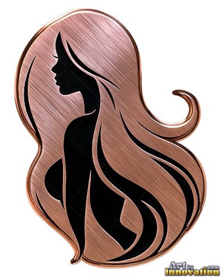 Woman in black silhouette with flowing rose gold hair