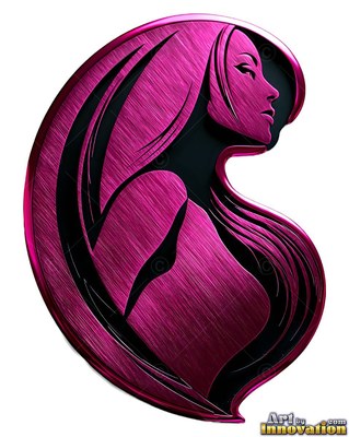 A woman looks upward in profile with brushed magenta metal highlights