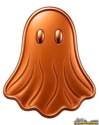 Copper ghost badge with oval eyes and rippling folds