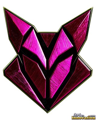 Faceted magenta metal forms a stylized geometric man face over plain white