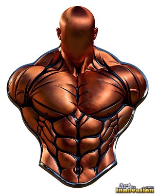 A broad-shouldered man stands seen from the front as shiny copper metal catches bright white light