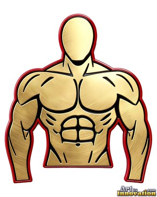 Muscular gold man torso with a red outline border