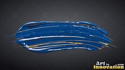 Stretched horizontally across deep gray, a wide blue paint smear with gold scratches