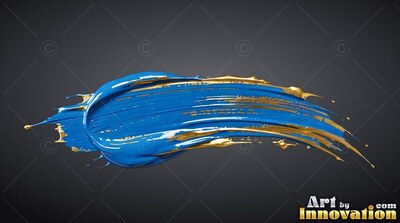 Wide blue paint smear mixed with gold on dark gray