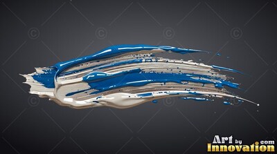 Glossy blue and off-white ridges form a thick brushstroke over a solid dark gray backdrop