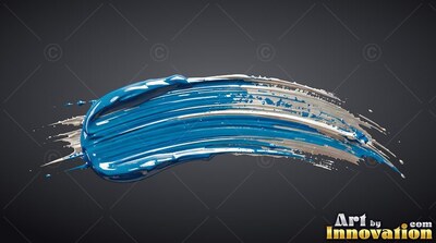 A heavy blue brushstroke sweeps on dark gray with bright white highlights