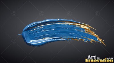 Thick blue brushstroke with gold edges on dark gray