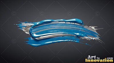 Sweeping across a shadowed backdrop, a thick stroke of fresh blue and silver paint