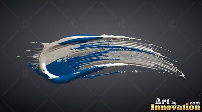 Thick white and blue paint smeared across gray