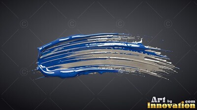 A thick swipe of glossy blue and silver paint on dark gray