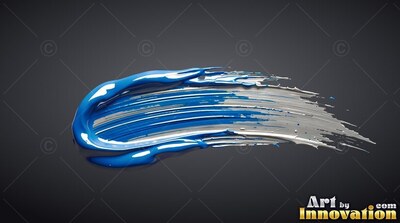 Thick blue and white paint stroke on charcoal gray surface