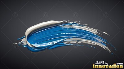 A heavy blue brushstroke curls across a dark surface with bright white edges