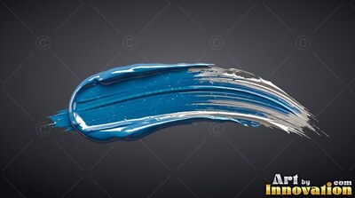 Dense blue paint stroke with white streaks on a deeply shaded backdrop