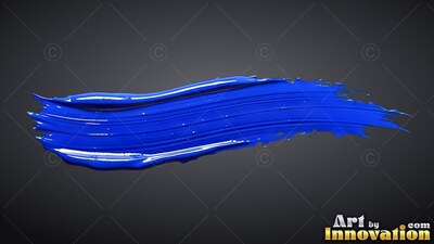 Sweeping across dark space, a wet stroke of thick blue paint reflects bright light