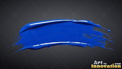 A thick smear of wet blue paint on a dark gray backdrop
