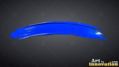 A curved stroke of royal blue paint sweeps on a dark gray backdrop with bright white shine