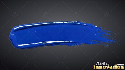A dense blue paint stroke with wet sheen over a deeply shaded backdrop