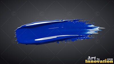 Thick blue paint brushstroke with white highlights on dark gray